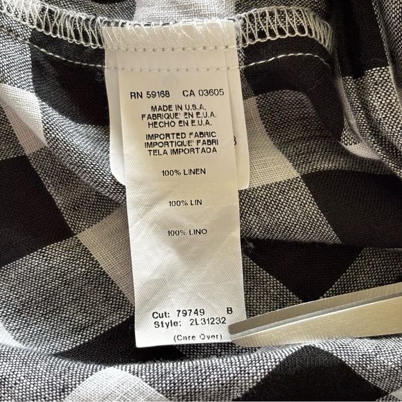 Karen Kane Black and White Check Cuffed Sleeve Button Down Shirt Size M Linen - Picture 8 of 13